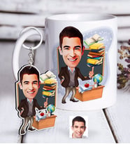 BK Gift Kişiye Özel Bay Öğretmen Karikatürlü Beyaz Kupa ve Anahtarlık Hediye Seti-2 (Model 1)