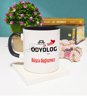 Mesajlı Odyolog Tasarımlı Kişiye Özel Odyolog Kupa Bardak Siyah