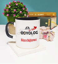 Mesajlı Odyolog Tasarımlı Kişiye Özel Odyolog Kupa Bardak Siyah