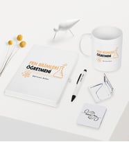 BK Gift Kişiye Özel Fen Bilimleri Öğretmeni Temalı Beyaz Defter Kalem Kupa Ayna Seti - 4