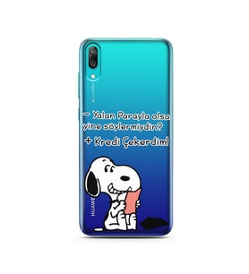 Snoopy Tasarımlı Süper Şeffaf Silikon Telefon Kılıfı Huawei Y7 Prime 2019
