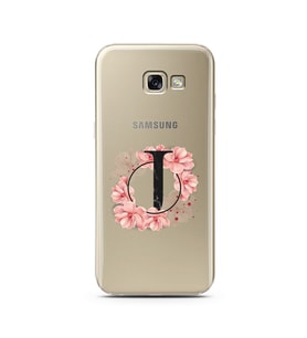 Pembe Çiçekli Harf Tasarım Süper Şeffaf Silikon Telefon Kılıfı Samsung A5 (2017)