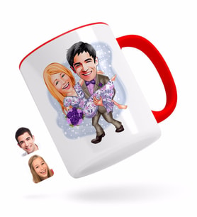 BK Gift Kişiye Özel Sevgililer Karikatürlü Kırmızı Kupa Bardak-56
