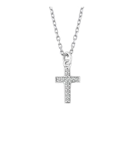 Gümüş Beyaz Taşlı Mini Cross Kolye