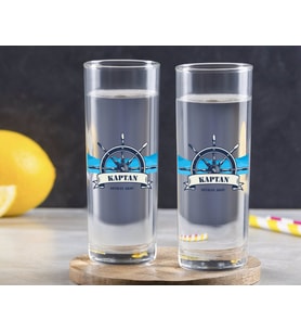 BK Gift Kişiye Özel Renkli Baskılı Kaptan Tasarımlı İkili Vodka Bardağı-9 (Beyaz)