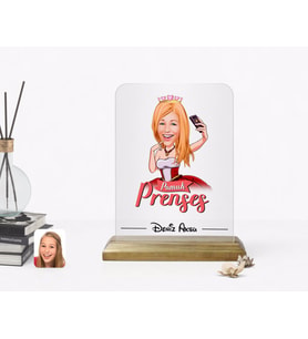 BK Gift Kişiye Özel Prenses Karikatürlü Ahşap Standlı Çerçeve-3 (Beyaz)