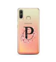 Pembe Çiçekli Harf Tasarım Süper Şeffaf Silikon Telefon Kılıfı Samsung A60 P-Har
