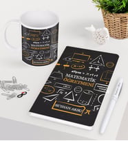 BK Gift Kişiye Özel Matematik Öğretmeni Beyaz Defter Kalem Kupa Seti-10 (Model 1)