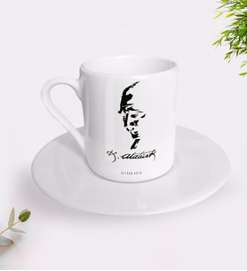 BK Gift Kişiye Özel Atatürk Temalı Türk Kahvesi Fincanı-22 (Beyaz)