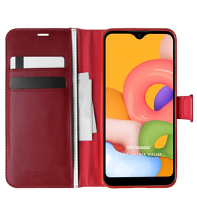 Microsonic Samsung Galaxy A01 Kılıf Delux Leather Wallet Kırmızı