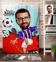 BK Gift Kişiye Özel Bay Futbolcu Sarı Lacivert Karikatür Kanvas Tablo 70x100cm 1