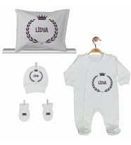 Pia Baby GL 2006 İsme Özel Taçlı Yastık Tulum Set