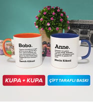 İkili Kişiye Özel Baba ve Anne Kupa Bardak Turuncu Lacivert