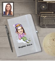 Kişiye Özel Sporcu Karikatürlü Gri Defter Kalem Hediye Seti  Bayan-5