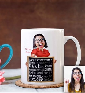 BK Gift Kişiye Özel Anneler Günü Temalı Karikatürlü Beyaz Kupa Bardak B6