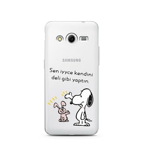Snoopy Tasarımlı Süper Şeffaf Silikon Telefon Kılıfı Samsung Core 2