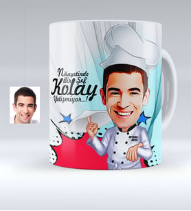 BK Gift Kişiye Özel Bay Chef Karikatürlü Beyaz Kupa Bardak  4