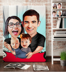 BK Gift Kişiye Özel Aile Karikatür Kanvas Tablo 70x100cm 4