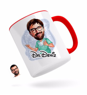 BK Gift Kişiye Özel Erkek Cerrah Karikatürlü Kırmızı Kupa Bardak-1