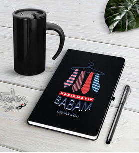 BK Gift Kişiye Özel Karizmatik Babam Siyah Defter Kalem Termos Mug Seti (Model 1)