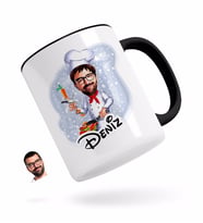 BK Gift Kişiye Özel Erkek Chef Karikatürlü Siyah Kupa Bardak-1