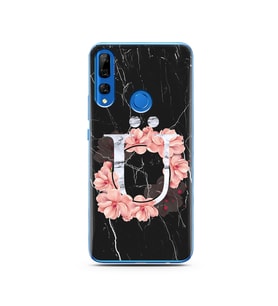 Mermer Çiçekli Harf Tasarım Süper Şeffaf Silikon Telefon Kılıfı Huawei Y9 Prime 