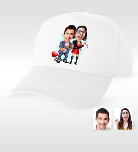 BK Gift Kişiye Özel Sevgililer Karikatür Beyaz Şapka  1