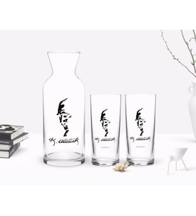 BK Gift Kişiye Özel Renkli Baskılı Atatürk Temalı İkili Rakı Bardağı ve Karaf Hediye Seti-22 (Model 1)