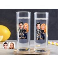 BK Gift Kişiye Özel Renkli Baskılı Sevgililer Karikatürlü İkili Vodka Bardağı-7 (Beyaz)