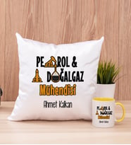 Petrol Mühendisi Kare Yastık ve Sarı Kupa Bardak
