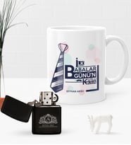 BK Gift Kişiye Özel İlk Babalar Günün Kutlu Olsun Benzinli Çakmak ve Kupa Seti-3 (Model 1)