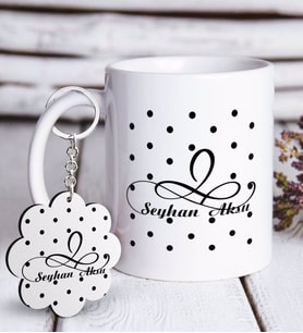 BK Gift Kişiye Özel İsimli Beyaz Kupa ve Anahtarlık Hediye Seti-4 (Model 1)