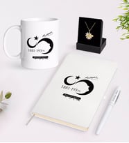 BK Gift Kişiye Özel Atatürk Temalı Beyaz Kupa Defter Kalem ve İsimli Papatya Kolye Hediye Seti-5 (Model 1)