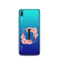 Pembe Çiçekli Harf Tasarım Süper Şeffaf Silikon Telefon Kılıfı Huawei Y7 Prime 2