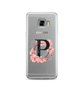 Pembe Çiçekli Harf Tasarım Süper Şeffaf Silikon Telefon Kılıfı Samsung C5   P-Ha