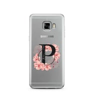 Pembe Çiçekli Harf Tasarım Süper Şeffaf Silikon Telefon Kılıfı Samsung C5   P-Ha