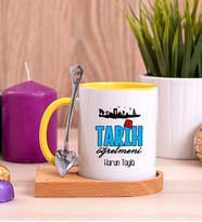 Tarih Öğretmeni Ahşap Altlıklı Sarı Kupa Bardak