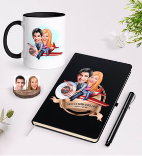 BK Gift Kişiye Özel Yılın En Mükemmel Çifti Karikatürlü Siyah Defter Kalem ve Kupa Seti-11 (Model 1)
