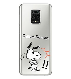 Snoopy Tasarımlı Süper Şeffaf Silikon Telefon Kılıfı Xiomai Redmi Note 9 Pro - N