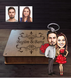 Kişiye Özel Sevgili Karikatürlü  Ahşap Anahtarlık Kutulu Model 10