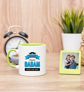Canım Babam Yeşil Kupa Bardak ve Yeşil Mini Fotoğraf Çerçevesi