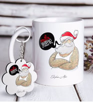 BK Gift Kişiye Özel Noel Baba Beyaz Kupa ve Anahtarlık Hediye Seti-4 (Model 1)