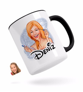 BK Gift Kişiye Özel Kadın Karikatürlü Siyah Kupa Bardak-21