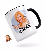 BK Gift Kişiye Özel Kadın Karikatürlü Siyah Kupa Bardak-21