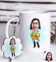 BK Gift Kişiye Özel Bayan Diyetisyen Karikatürlü Beyaz Kupa ve Anahtarlık Hediye Seti-1 (Model 1)
