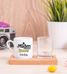 Maden Teknolojisi Öğretmeni Ahşap Sunumlu Türk Kahvesi Fincanı