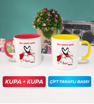 İkili Sevgiliye Sevgililer Günü Hediyesi 10 Kupa Bardak Kırmızı Sarı
