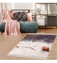 Deniz Yıldızı Desenli Dijital Baskı Yıkanabilir Kaymaz Taban Modern Salon Halı ve Yolluk (Siyah - Beyaz)