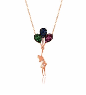 Kişiye Özel Harfli Balonlu Kız Gümüş Kolye
