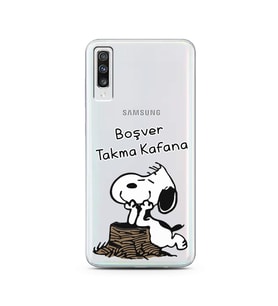 Snoopy Tasarımlı Süper Şeffaf Silikon Telefon Kılıfı Samsung A70